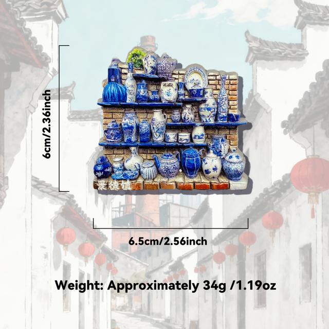 TEMU 1 Imán de Nevera de Jingdezhen, Porcelana Azul, Artesanía en Resina con Relieve 3D, Decoración Creativa para Cocina, Imán Magnético de PVC 3D