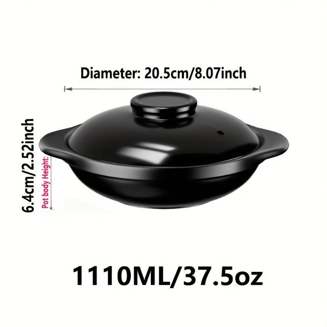 TEMU 1pc Durable Ceramic Dry-boiled Pot - Traditional Chinese Style Kitchenware, , With Lid And Handles, Shallow Stone Pot, Suitable For Home And Restaurant Use, 27oz-37.3oz Ceramic , Kitchen Cookware