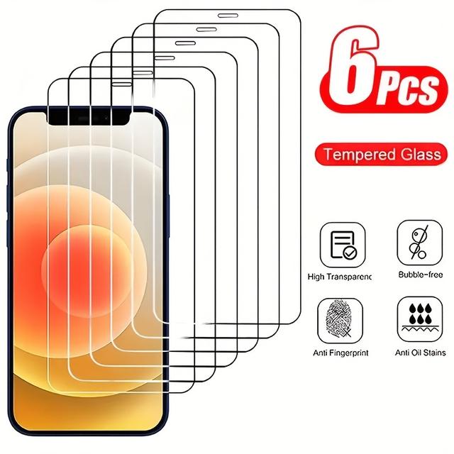 TEMU Sada 6 tvrzených skel na displej pro iPhone 17/17 Pro, kompatibilní s 17 Air/17 Pro vhodné pro různé modely včetně 16E/16 Pro/16 Pro Max/ Pro/14/14 Plus/13/13 Pro Max/12/12 Pro/11 Pro Max/Xs