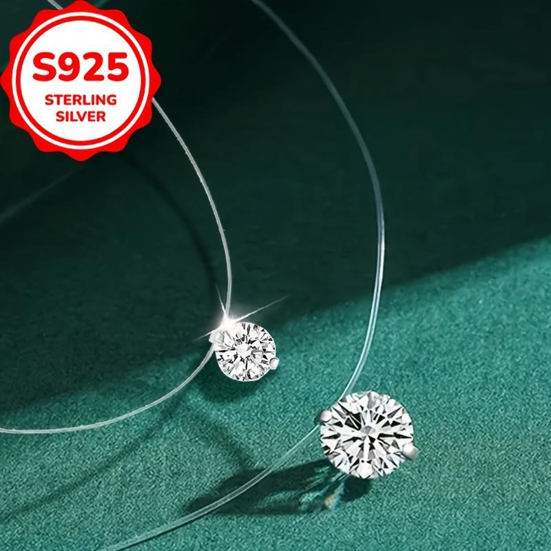 TEMU 1pc S925 Sterling Silvery Line Synthetic Zirconia Pendant Necklace, Light Luxury Unique Premium Collarbone Chain For Women's Everyday Versatile Gift, Holiday Present