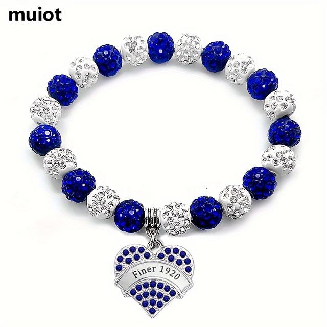 TEMU Sorority 1920 Heart-shaped Pendant Shiny Rhinestones Bead Women's Bracelet Bangle Man