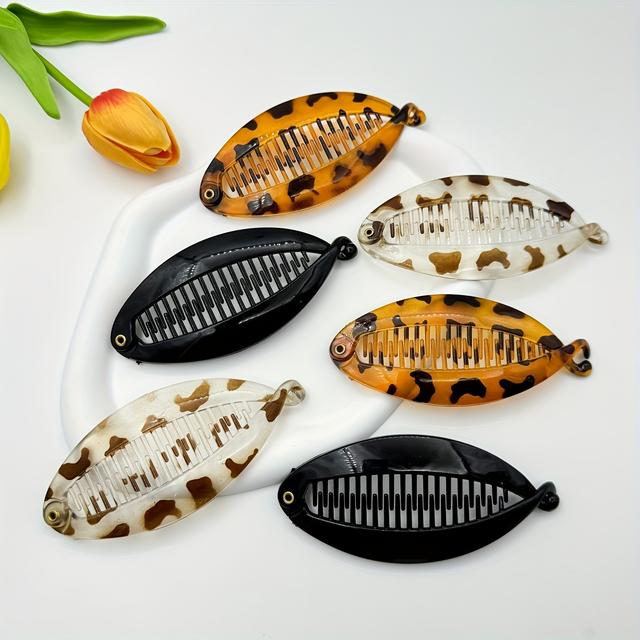 TEMU New 6pcs Leopard Print Fish Clip, Banana Clip, Versatile For Combing And Styling, Suitable For Play, Holiday Gatherings, Christmas, Halloween Gatherings