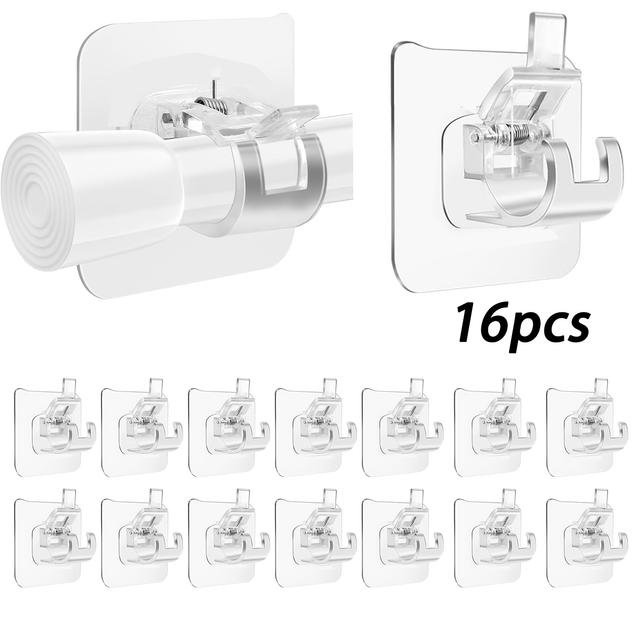 TEMU 16 st/22 st Borrfria Gardinstångshållare, Självhäftande Krokar för Gardinstänger, Justerbara Klämkrokar för Väggmonterad Gardinstöd, Spikfria Hängande Hyllhållare