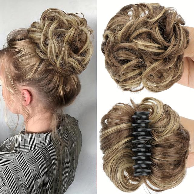 TEMU 6palcový drdol pro ženy, syntetický drdol s , kudrnatý prodloužení vlasů pro culíky a Halloween