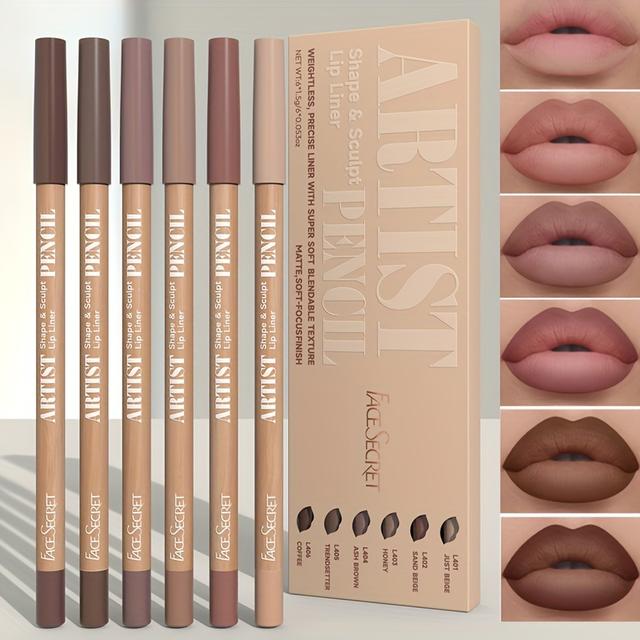 TEMU Freestyle Matte Lip Liner Set - 18 Vibrant Colors, High Pigment, Long-lasting & Smooth Application, Tones, Slim Creamy Texture, Includes Nude Shades - Pack Of 6