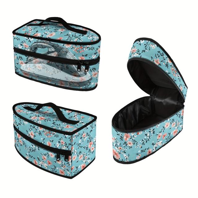 TEMU Accessoires de Repassage : 1 Sac à Couture Portable Motif Floral Français avec Poignée Supérieures et Double Fermeté Éclair, Pliant pour ou Rangement