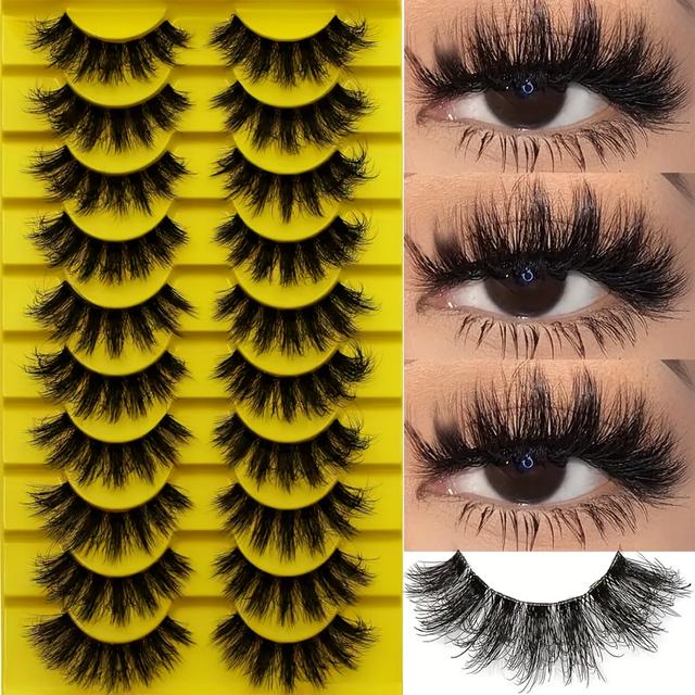TEMU 10 Pairs Dd 3d Mink Eyelashes Set, 0.07mm Thickness, D , 10-18mm Length, Reusable, Lightweight Handmade, For Beginners, Cosplay, Cat Eye, Doll, Anime Makeup Looks