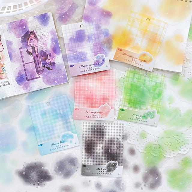 TEMU 120 Sheets(6packs) Watercolor Romantic Series Pet Stickers, Washed Bottom Stickers, High Aesthetic Value , Suitable For Scrapbooks, Diy Handicrafts, Calendars