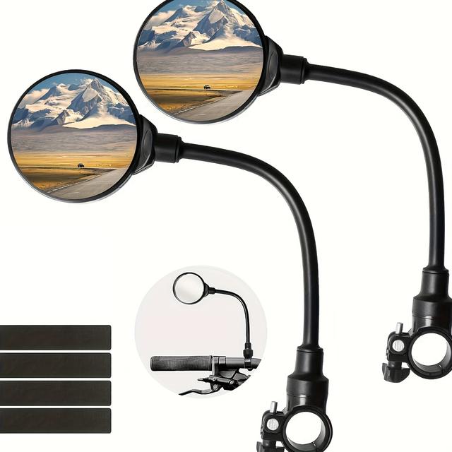 TEMU 2-pack Universal Handlebar Rearview Mirror, Rotatable And Adjustable, Shockproof Abs Round Convex Lens For Bicycle E-bike