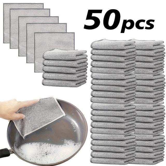 TEMU 50pcs Steel Wires Dishwashing Cloth, Metal Wire Scrubbing Cloth, Grid That Does Not Damage , Cleaning Cloth For Kitchen Stove, Pot Cleaning Cloth For Removing Stains, Special Purpose