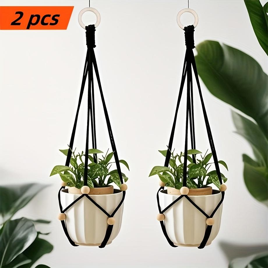 TEMU 2-pack, Black Hanging Planter For Indoor Plants Macrame Plant Hanger Hanging Plant Holder Basket With Adjustable Beads Outdoor Window Boho Plant Wall Decor