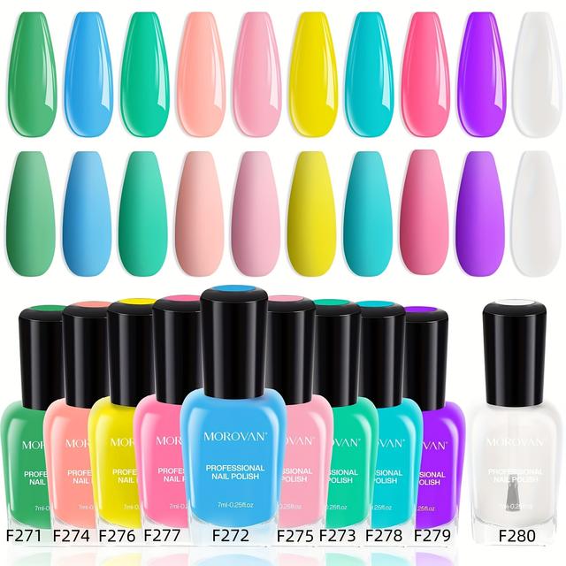 TEMU Morovan Nagellack-Set: ein 10-teiliges Nagellack-Kit mit schnell trocknendem Nagellack in glänzenden Farben - perfekt für Frauen und Teenagerinnen für lange haltende Nägel und Zehennägel.