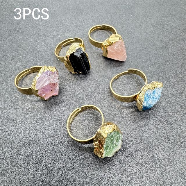 TEMU Juego de 3 anillos ajustables de piedra irregular natural para hacer joyas, ideales para el uso y como regalos navideños
