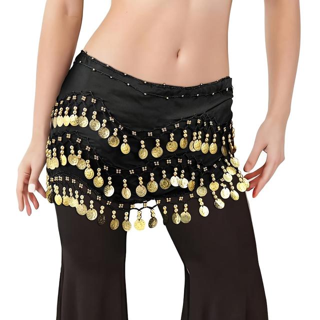 TEMU Falda de Cintura con para del Vientre, Cinturón de Baile con Lentejuelas y Monedas Doradas, Cinturón de Chifón Colgante para Mujeres