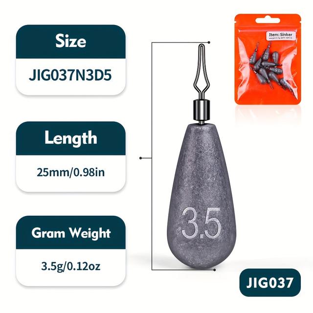 TEMU 10pcs Water Drop-shaped Fishing Sinkers 0.12oz/0.17oz/0.24oz/0./0.49oz/0.7oz Water Drop Lead Pendant Fishing Gear Additions