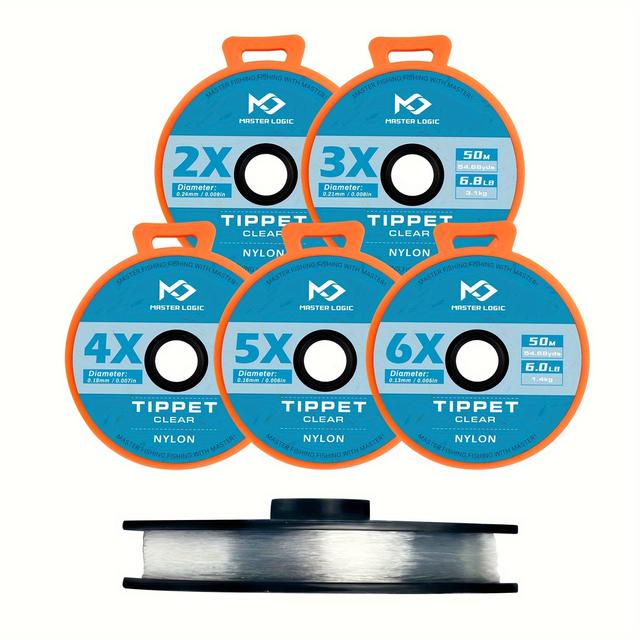 TEMU Master Of Fly Fishing Nylon Leader Line, 50 Meters Of High-quality Durable Fly Fishing Line, Of 5 Sizes Of Fishing Lines, Trout Fly Fishing Tools, Lake And Stream Fishing Line