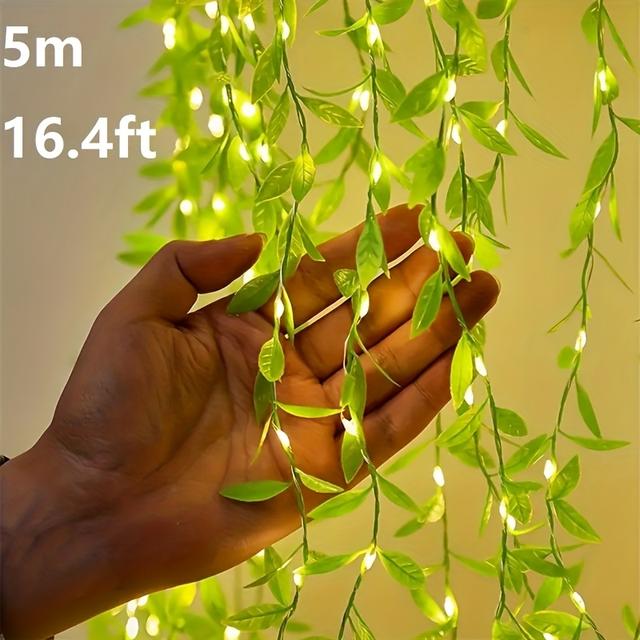 TEMU 2.0m/5.0m Led Ivy Garland Fairy Lights With Realistic Willow Branches & Hanging Vines - Battery-powered Indoor String Lights (aa Not Included) For Weddings, Parties, Decor - - Leaf