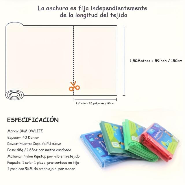 TEMU 9KM 14 Meter, Ein Meter pro Farbe, 14 Farben, 40D -Nylonstoff, Leichtgewicht 48g/m² Dicke 0.9mm für Drachen & DIY-Dekoration