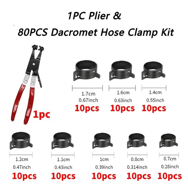 TEMU Hose Clamp Kit With Black Plier - 80pcs/80pcs+1pc Plier Stainless Steel Clamps 0.28'' To 0.67'' & 1pc Plier For Heavy Duty Fuel Line & Coolant Clips For Automotive Industrial