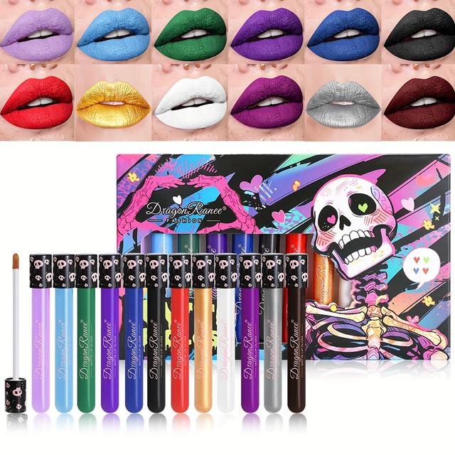 TEMU Conjunto de 12 piezas de labial mate, labial , lápiz labial festivo, conjunto de para en Halloween, fácil de aplicar, al vaso, negro, verde, marrón