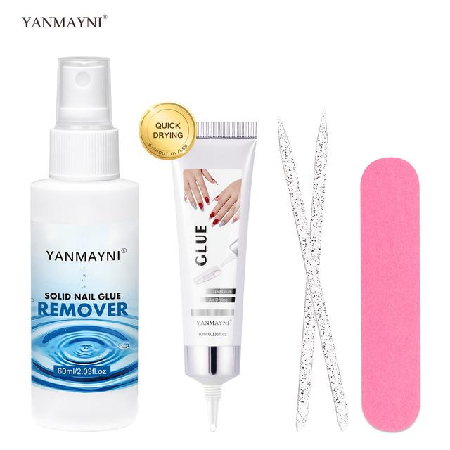 TEMU جل صمغ الأظافر شبه الصلب 10 جرام مع بخاخ إزالة الغراء 60 مل، بدون ضوء، للأظافر اللاصقة، تزيين 3D، تجفيف سريع، متين طويل الأمد