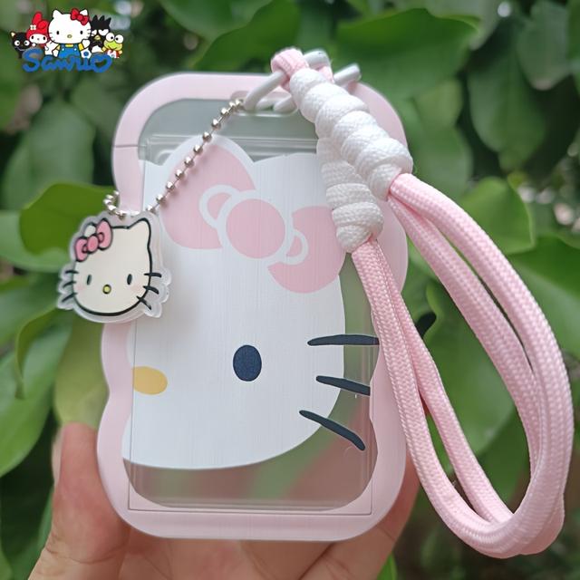 TEMU Hello Kitty Pink Cartoon Id Holder, Bus Case - Cute Kt Cat Slide Design, Durable Material, Id Card, Subway Card, Meal Card Protector