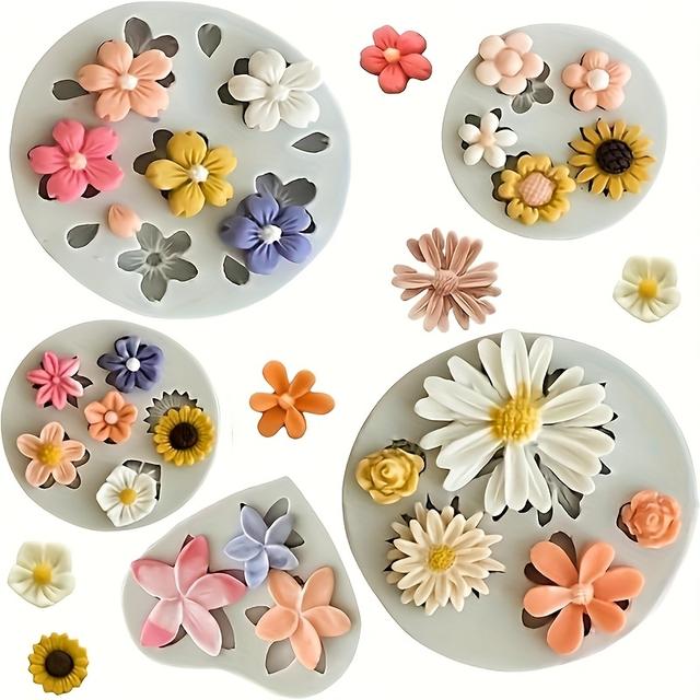 TEMU Five-piece Diy Flower Resin Clay Silicone Mold Set, Suitable For Gift Box Decoration