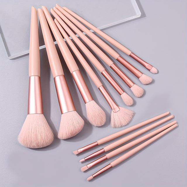 TEMU 12-piece Makeup Brush Set, Soft Nylon Bristles, Palm Brushes, Unfragranced, Types, Abs Plastic Handles, Essential Beauty Tools For