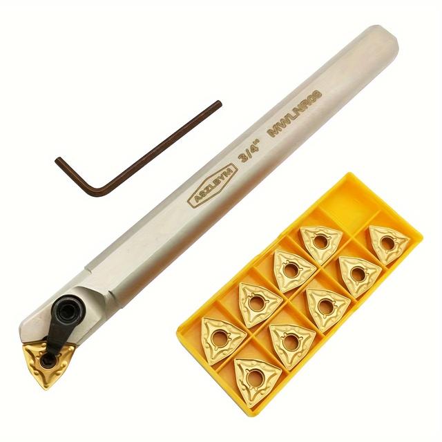 TEMU Portautensili per tornitura con barra di alesatura da 3/4 "S20R-MWLNR08 con 10 inserti in metallo duro WNMG432 per tornio