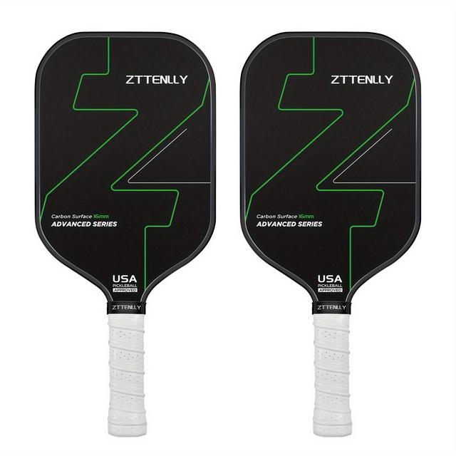 TEMU 2pcs Zttenlly Pickleball Paddles - Usapa Approved, Advanced Series With Carbon Fiber Surface & 16mm Polypropylene Honeycomb Core - In Purple/green/black - Ideal For Players