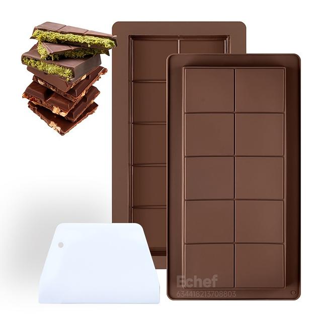 TEMU Dubai Chocolate Bar Molds 2pcs/3pcs With Scraper - Large & Thick Silicone For Pistachio, Candy, And Milk Chocolate Bars