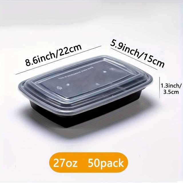 TEMU 50-pack 27 Oz Meal Prep Containers, Reusable Plastic Bento Boxes, Stackable, Microwave/safe, Dishwasher-friendly, Disposable Food Storage, Square Shape, Lid, For Christmas/halloween/easter