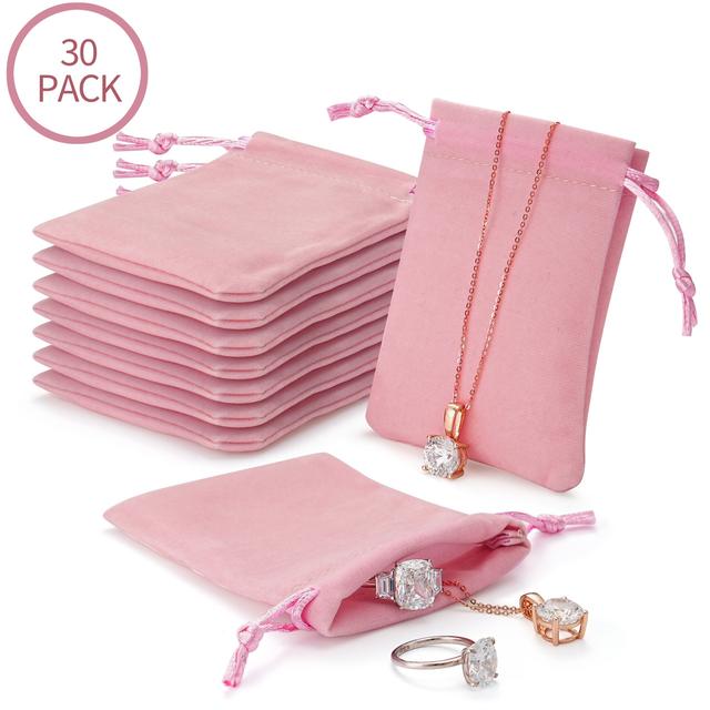 TEMU 30pcs Bolsas de Terciopelo Rosa Lujosas para Joyas - Bolsas de Almacenamiento con Cordón para Collares, Anillos, Pulseras - Perfectas para Bodas, Fiestas, Día de San Valentín, Aniversarios