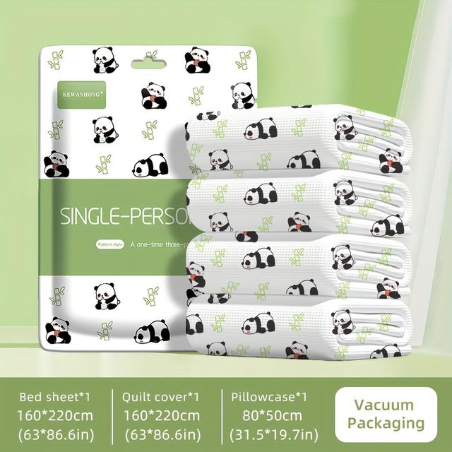 TEMU 3/4pcs Set, Panda Pattern, Durable Disposable Travel Bed Sheet - Portable, Tear-resistant, Easy-to-clean Hotel And Home Bedding