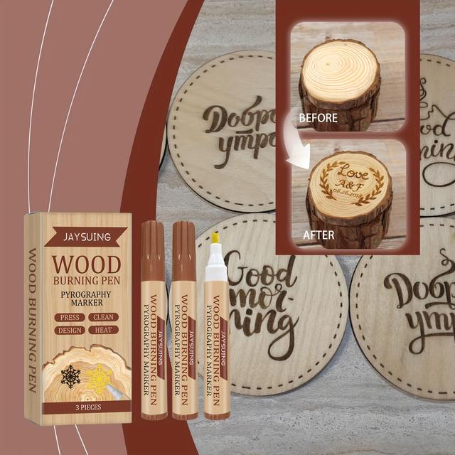 TEMU Wood Burning Brush Set 3pcs Set Woodworking Wood Mark Diy Burnt Marker Pen Souvenir Good Stuff Making