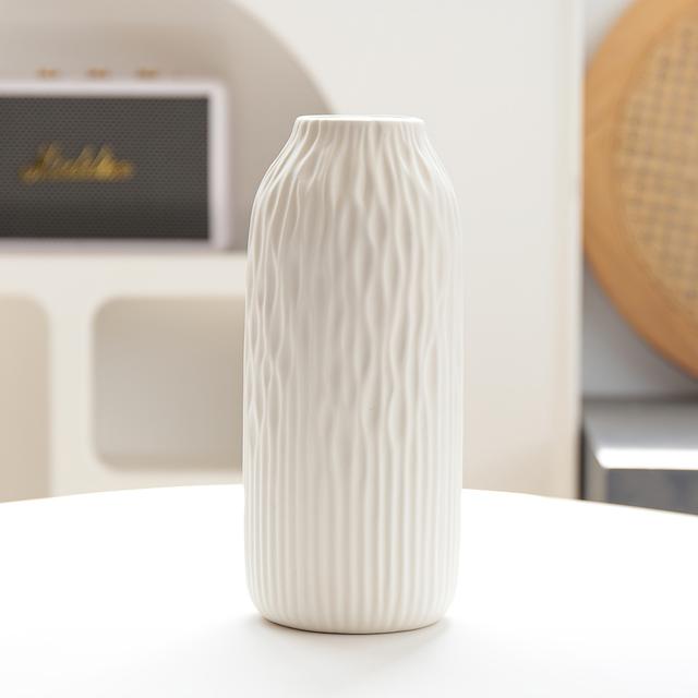 TEMU Modern Striped Ceramic Vase 1pc - Large Cylinder Geometric Pattern Vase For Fresh/dried Flowers, Decorative Tabletop Centerpiece For Dining, Bedroom, Study, Wedding Decor