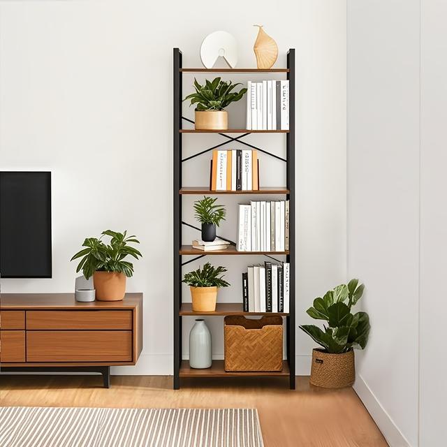 TEMU 6-stöckiges Bücherregal, Bücherregal, Regaleinheit, für Büro, Arbeitszimmer, Wohnzimmer, Schlafzimmer, 30 x 186 cm, Industriell