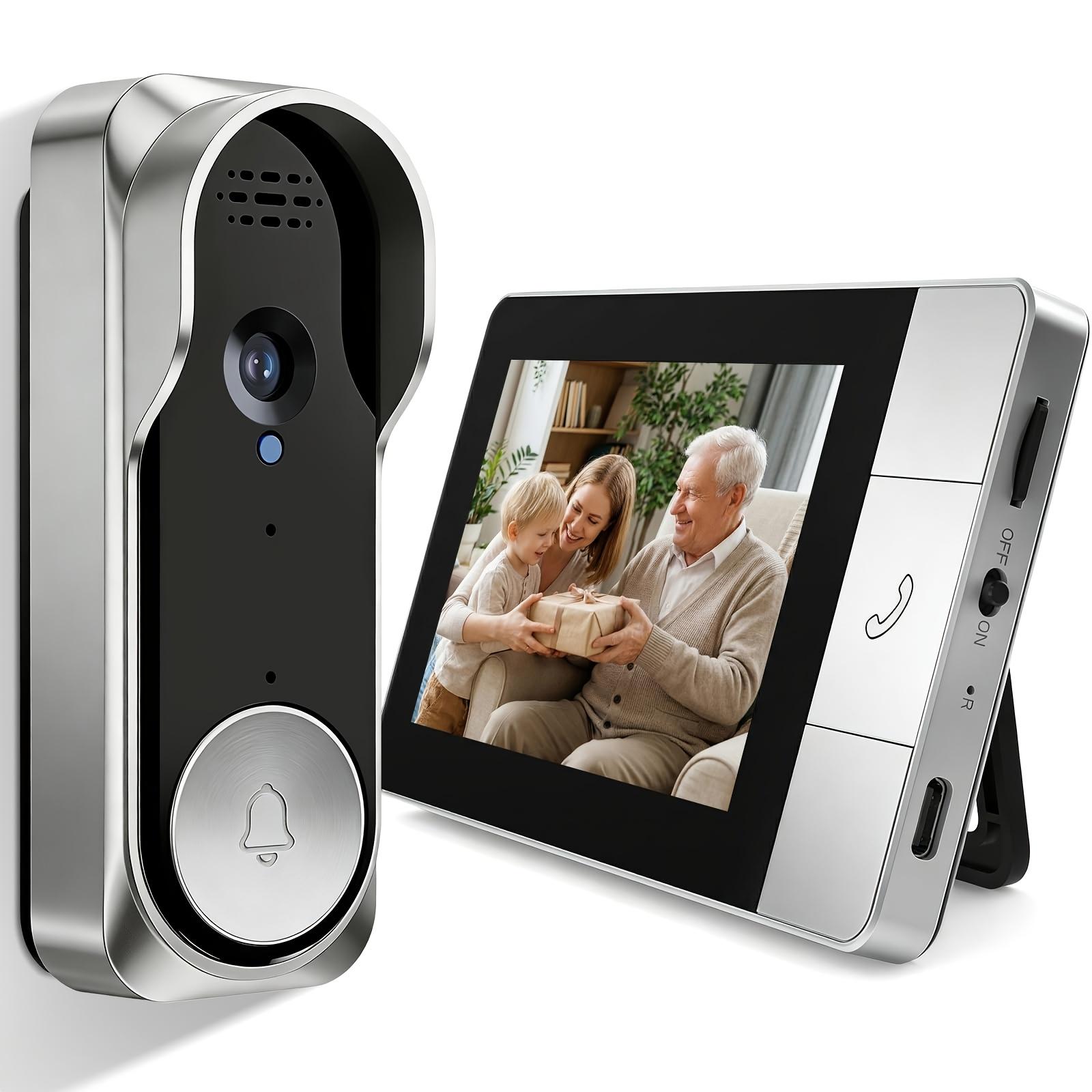 TEMU 1080p Wireless Doorbell Video Camera, 2-way Audio Included Chime, Video Doorbell Intercom System With 4.3 Inch Screen, Indoor Outdoor Surveillance