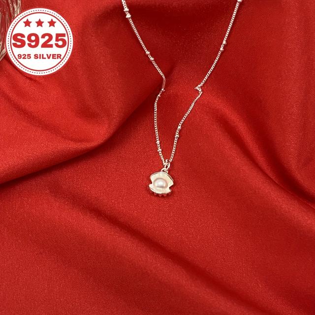 TEMU S925 ングシルバー パールシェル ペンダント ネックレス、トで豪華、ファッションジュエリー、カップル、ガール、家族、友人へのギフトに最適、デーの記念品