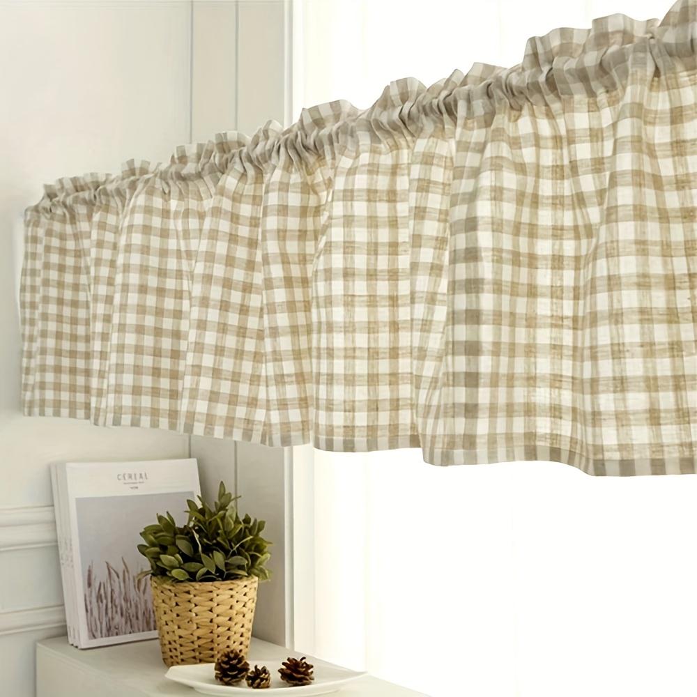 TEMU 1pc Cortina Japonesa Retro Marrón y a Cuadros, Diseño de Bolsillo para Barra Semi-Opaca - Ideal para Sala, Dormitorio, Cocina o Decoración de Ventanas Rústicas &B