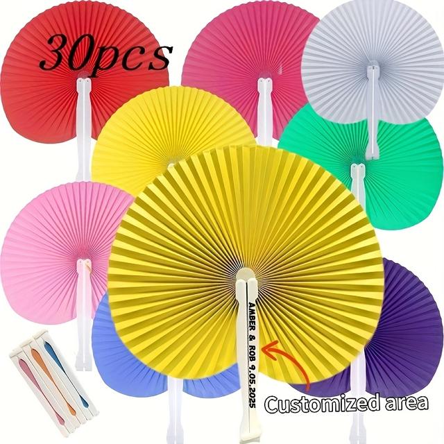 TEMU 30-pack, Custom Elegant Colored Folding Hand Fans, Perfect For Wedding And Party Decorations, Wedding Decor | Exquisite Design, Wedding Gift, Corporate Promotional Souvenir