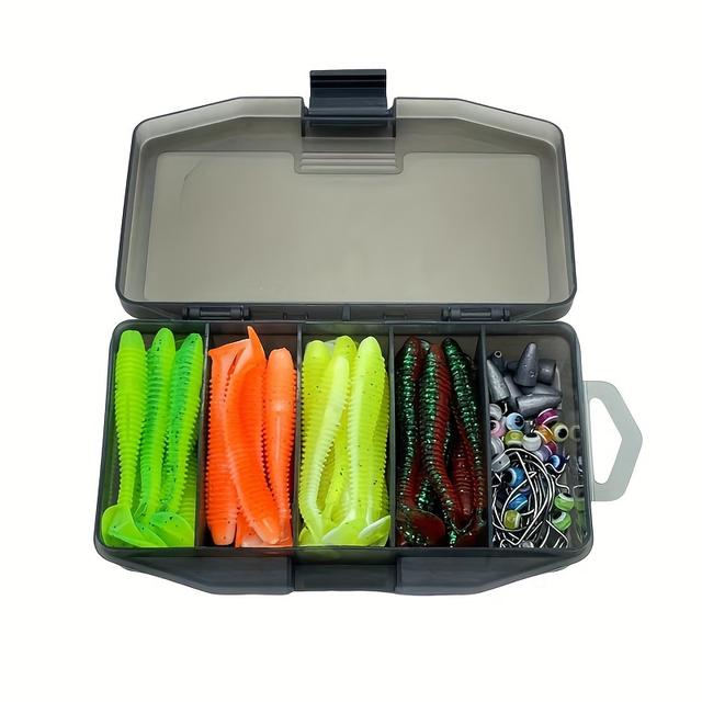 TEMU 90pcs Texas Rig Kit Anti-hang Bottom Dual-color Threaded T-tail Crank Hook Fish Eye Bead Lure Soft Bait