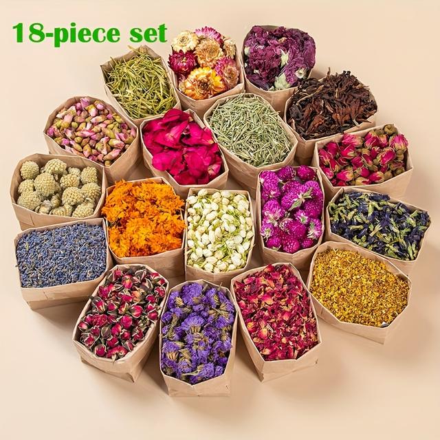 TEMU 18 قطعة مجموعة الزهور المجففة - زهور مجففة، الأوسمانثوس، نسياني، ، اللافندر، الأقحوان، ، مجموعة السحر، ديكور المنزل، صناعة اليدوية، صناعة إطارات الصور، صناعة الصور، صناعة المجوهرات