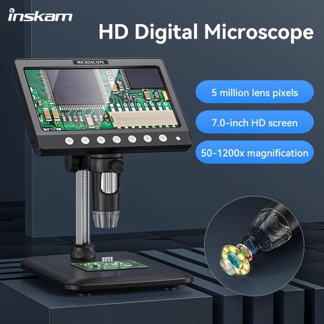 TEMU 7-Zoll 10-1200X Digitalmikroskop, Lupe, 8 LED-Beleuchtung, Realistische Bildaufnahme für , Computer-kompatibel, Detaillierte biologische Erkundung, Münzbewertung, Lötarbeiten