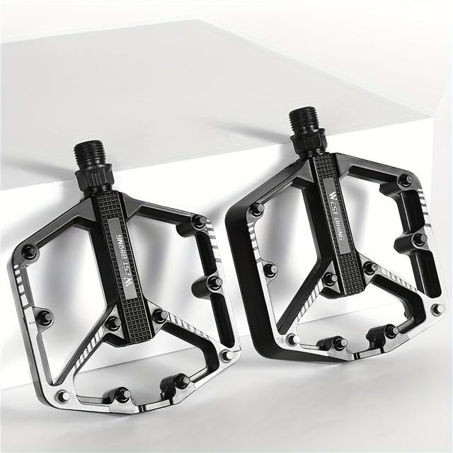 TEMU West Biking Anti-slip Aluminum Alloy Bike Pedals For Mountain Bikes, Ultralight Du Bearing Mtb Road Cycling Pedals - Black