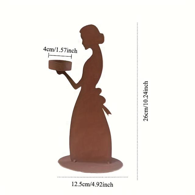 TEMU Vintage Cast Iron Female Figure With Candleholder - Rustic Table Centerpiece Suitable For Home, Garden, Weddings, Seasonal Holiday Decor (/christmas/easter/thanksgiving) - Tabletop Decoration