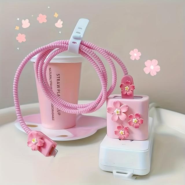 TEMU 5pcs Cherry Design Phone Case Set, Compatible With Iphone 18-20w Charger Protective Cover