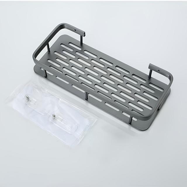 TEMU 1 Large Capacity No-drill Wall-mounted Aluminum Shelf With Hooks, Suitable For Bathroom And Kitchen, Space-saving Easy-to-install Storage Rack For Toiletries, Bathroom Shelves