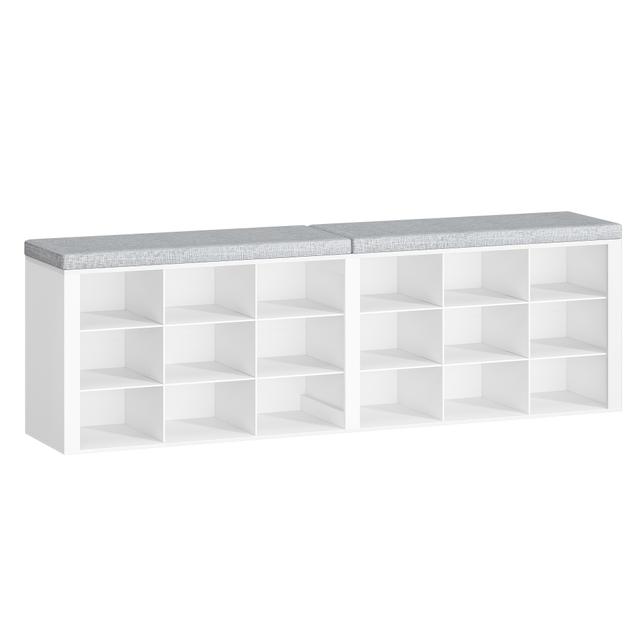 TEMU Shoe Storage Unit With Seating, Featuring 18 Compartments And Adjustable Shelves, Suitable For The Living Room, Bedroom, Or Hallway, In White