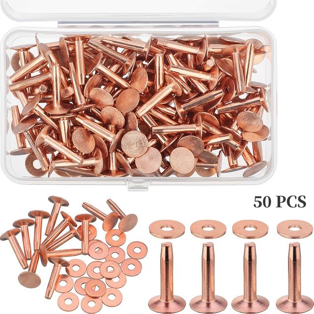 TEMU 50 Sets Copper Rivets And Burrs Washers Leather Fastener For Belts Wallets Collars Leather Diy Craft Supplies 0.55 Inch)